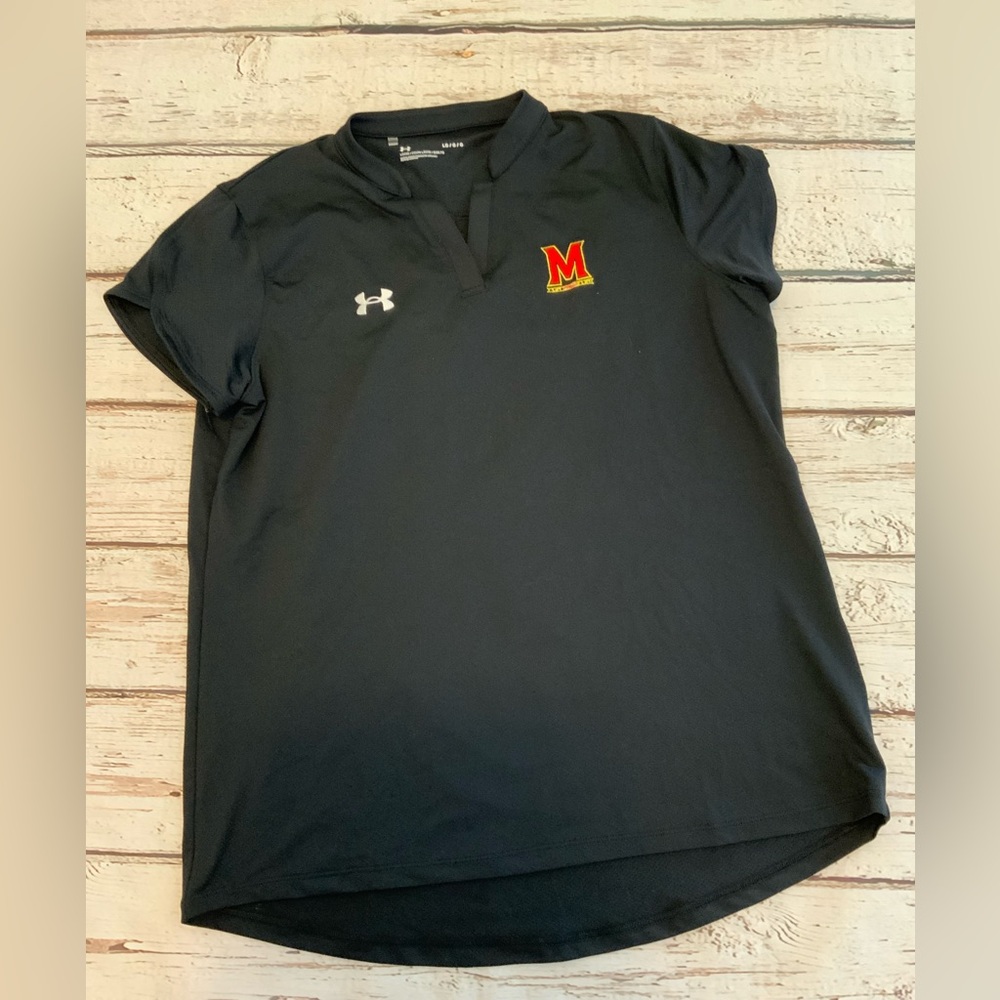 Maryland Terrapins Shirt Black NCAA Football Under Armour‎ Loose Large